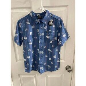 Hurley Palm and Skull Print Woven Shirt Size L Blue New With Tags